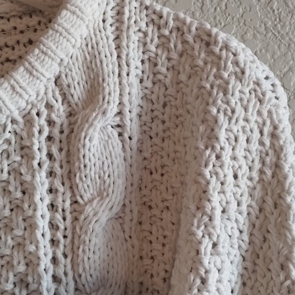 Papermoon NNT Cora Cropped Cable Thick Loose Knit Ivory Crewneck Sweater S - Picture 5 of 15